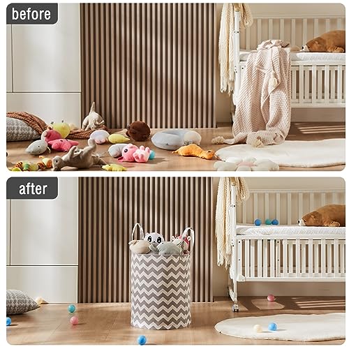 Baby Laundry Basket with Long Handles, 63L Collapsible Kids Laundry Hamper, Toy Storage Basket for Nursery, Bedroom Decor for Girls and Boys (Grey Chevron) - color: Grey Chevron, size: 1 Pack