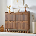 Bifins Shoe Storage Cabinet with 4 Wavy Fluted Flip Drawers, Modern 47.2” Wide Hidden Narrow Shoe Rack Cabinet for Entryway Foyer Hallway (Walnut 4 Drawer) - color: Walnut 4 Drawer