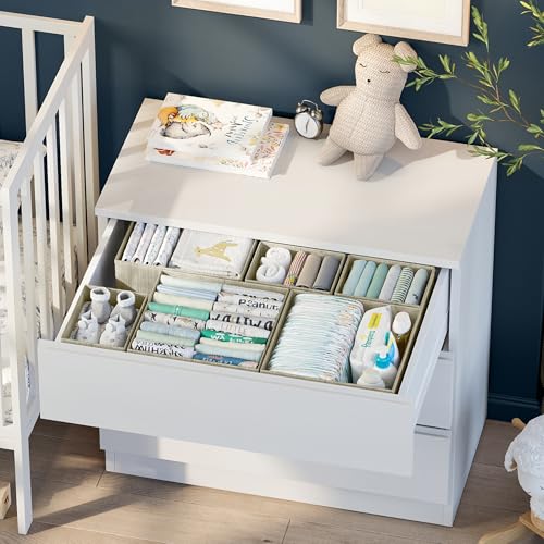 Drawer Organizer Clothes Set of 12 Beige - Dresser Organizer For Nursery, Bedroom, Closet - The Perfect Baby Clothes Organizers and Storage & General Nursery Organization or Dresser Drawer Organizers - color: Beige