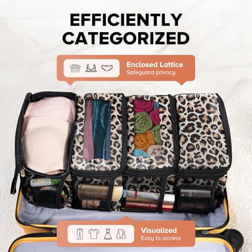 Suitcase Organizer, Travel Luggage Organizer Hanging Shelves Packing Cube Closet/Collapsible Portable Travel Organizer for Carry-on - color: Leopard Print-S-4 Tier, size: Small