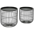 HOMCOM Nesting Coffee Tables, Round Coffee Table Set of 2 with Steel Wired Basket Body and Removable Top, Stacking End Tables Blanket Storage for Living Room, Black
