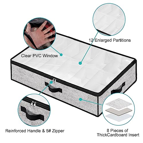Under Bed Shoe Storage Organizer for Closet 2 Pack- Fits 24 Pairs Underbed Shoes Container Boxes Light Grey - color: Light Grey-24pairs, style: Regular Handle
