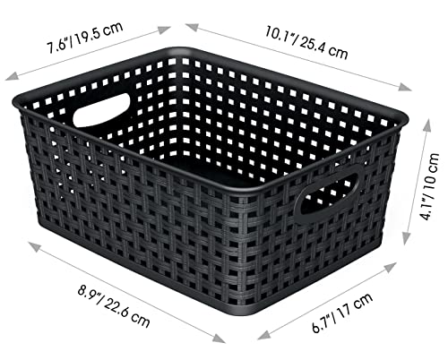 WYT Woven Storage Organizer Basket, 6-Pack Black Plastic Weave Baskets, 10.1 x 7.55 x 4.1 - color: Black, size: 6-Pack