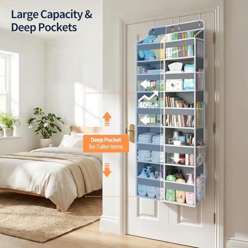 Yecaye Over The Door Organizer, 5 Tier Extra Large Behind Door Storage of 10 Compartments, 80lbs Heavy Duty Door Organizer Hanging with Clear Window for Closet Bedroom Pantry Bathroom, Grey - color: Grey, size: 5 Tier