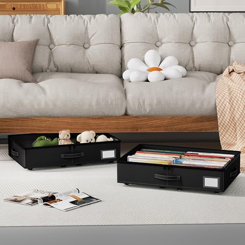 EE-RoomWorld Underbed Storage With Wheels, No Assembly Required - 5.5 Inch Height Black Underbed Bins, Low Profile Rolling Shoe Storage Containers for Dorm - color: Black, size: 5.5 inch height