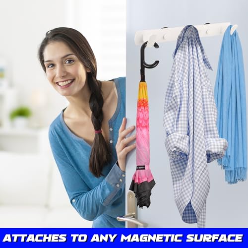 ULIBERMAGNET Magnetic Coat Hooks,Heavy Duty Magnetic Rack,Strong Rubber Magnetic Hanger for Refrigerator,Metal Cabinet,Door,Hanging Coat, Towel, Bag, Scarf, Helmet(White/3 Hooks) - color: White, size: 3 Hooks Magnetic Rack