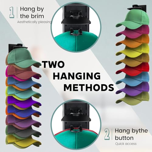 2Pack Upgraded Contour Fit Lock Hat Organizer for Baseball Cap,Hat Rack Strong Adhesive Hat Hangers for Wall Hold Up to 20 Hats,Multi-layer Hat Storage Display for Closet,Door Bedroom-Black - size: 1.3x2.3x16.5in