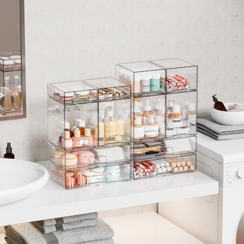Yieach 12.1''W Clear Stackable Storage Drawers,4Pcs Acrylic Drawer Organizer for Hair Accessories,Makeup Organizers,Plastic Office Supply Organizer for Pen,Pencil,Medicine,Accessory,Craft Organization - color: Clear-12.2 In Width, size: 4 PCS