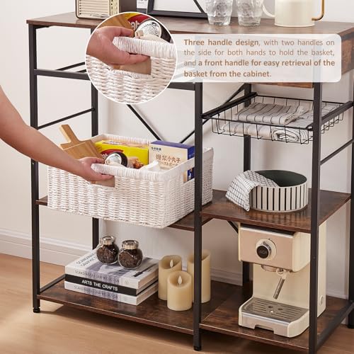 OIAHOMY Wicker Storage Basket, Rectangular Paper Rope Shelf Baskets with Built-in Handles, Woven Decorative Organizer for Pantry, Shelves, Living Room and Bathroom, 1-Pack White - color: White
