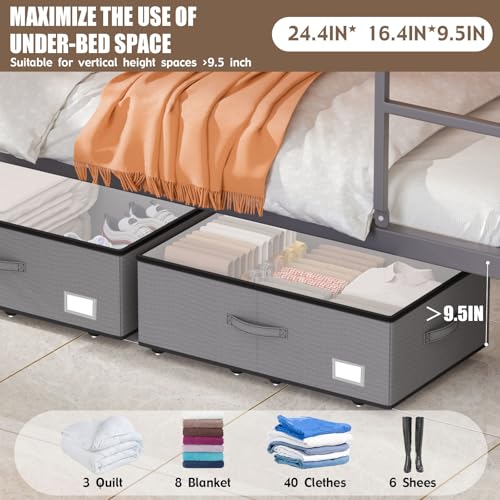 EE-RoomWorld Under Bed Storage with Wheels, No Assemble Required 10 inches height Under Bed Storage bins,Large capacity Rolling Underbed Shoe Storage containers，dorm underbed storage drawers - color: Grey, size: 10 inch height