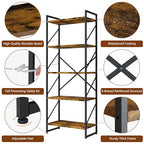 Shintenchi 2 Pieces 5 Tiers Bookshelf, Classically Tall Bookcase Shelf, Industrial Book Rack, Modern Book Holder in Bedroom/Living Room/Home/Office, Storage Rack Shelves for Books/Movies-Rustic Brown - color: 2pcs/Rustic Brown