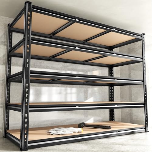 REIBII 48" W Garage Shelving 3080LBS Storage Shelves 5 Tier Industrial Shelving Adjustable Metal Storage Shelves for Garage, Basement, Warehouse, Commercial, Easy Assemble, 48" W x 72" H x 24" D - size: 48" W x 72" H x 24" D