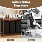 Bamboo Laundry Hamper 3 Section with Lid, 150 L Laundry Sorter with Pull-Out Removable Washable Bags, 3 × 12.5 Gal Divided Laundry Baskets for Laundry Room, Bathroom (Black)