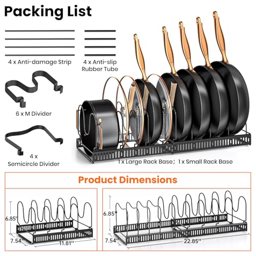 MUDEELA Pots and Pans Organizer Rack for under Cabinet, Expandable 11.81''-22.85'' Pot Lid Kitchen Cabinet Organizer Holder with 10 Adjustable Compartment Cutting Board Organizer for Pan Lid, Bakeware - style: 10 Dividers-Black
