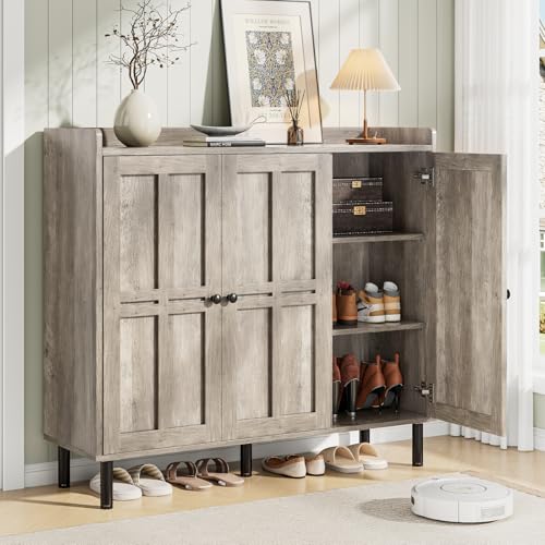 ONBRILL Shoe Cabinet with 3 Doors and Adjustable Shelves, 30 Pairs Shoe Storage Cabinet, 40 Inch Tall Farmhouse Shoe Rack Shoe Organizer Cabinet for Entryway Living Room Closet, Gray Wash - color: Gray Wash