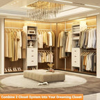 Homieasy 96 Inches Closet Organizer System, 8FT Customizable Walk In Closet Organizer with Hanging Rods, 3 Drawers Garment Rack with Leather Handle , 96" L x 16" W x 75" H, Max Load 1000 LBS, White - color: White