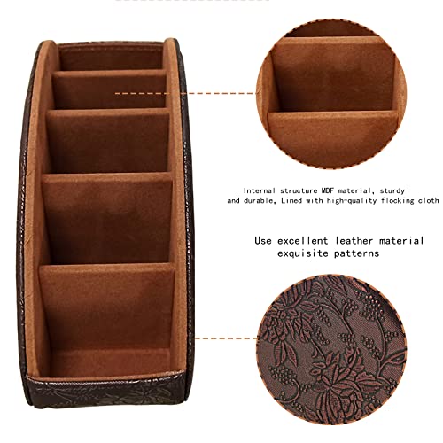 Leather Remote Control Holder TV Remote Caddy Store Box, Bedside Table Organizer for Controller, Media Player, Brush, Glasses, Note Paper and Pen Storage(Retro) - color: Retro
