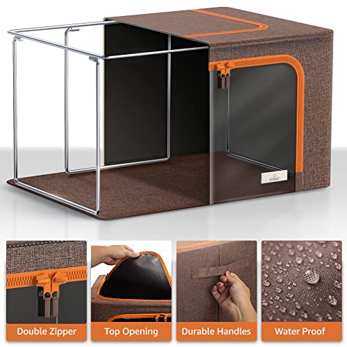 Sorbus Storage Bins with Metal Frame - Stackable & Foldable Clothes Organizer Bags - Oxford Fabric Storage Containers with Large Clear Window & Carry Handles Organization for Bedding Linen & Clothing - color: Brown, size: 4 Pack