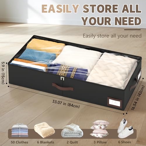 OIAHOMY 2 Pack Under Bed Storage with 4 Compression Bags, Underbed Organizers for Bedroom & Closet, Fits Beds Higher than 5.9", Space-Saving for Seasonal Clothes, Blankets & Shoes - Black - color: Black, size: 33.07" x 16.54" x 5.9"