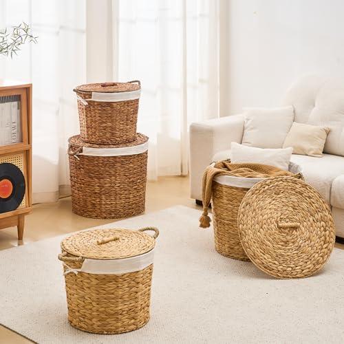 Handwoven Hamper with Lid, Clothes Hamper for Bathroom Laundry Room Bedroom (Natural, S) - color: Natural, size: S