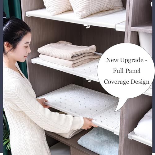 Expandable Closet Shelves Organizers, Heavy Duty Adjustable Wardrobe Tension Shelf Rod DIY Cabinet Holders Storage Rack Divider Separator for Kitchen Bathroom Bedroom Garage - color: Width 24cm, size: Length 41-52cm