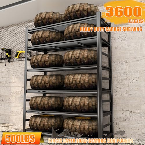 6 Tier Garage Shelving, 82" H Heavy Duty Metal Storage Shelves, 3600LBS, 2-in-1 Adjustable Industrial Utility Shelf, Upgraded Reinforced Double-Layer Columns for Warehouse, Basement, Kitchen - size: 40"W x 16"D x 82"H