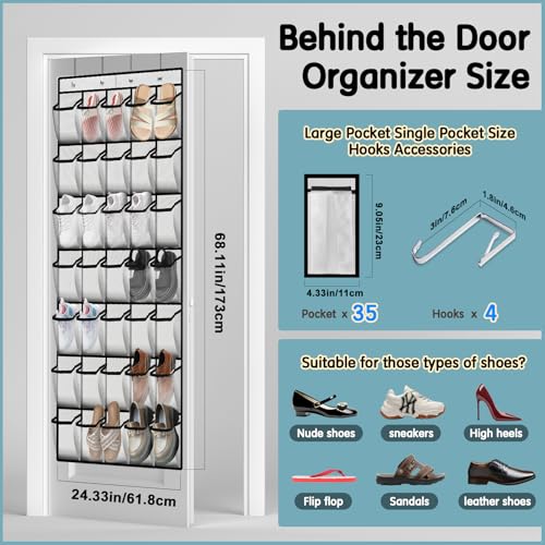 Kotkn 35 Compartment Over The Door Storage - Breathable Mesh Hanging Organizer with Large Pockets, Space Saving Design for Men & Women's Footwear, Closet, Bedroom （White） - color: 35-White