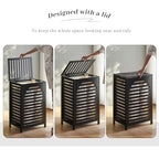 Laundry Hamper with Lid,Bamboo Large Waterproof Clothes Laundry Basket,Removable Washing Bags with Handles,clothes basket (Black) - color: Black