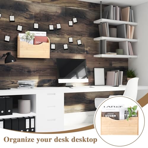 Suzile Wall Mounted File Holder Wood Magazine Holder Wall Hanging File Organizer for Office Mail Magazine Letter Paper Folder Organization (Wood Color)