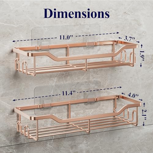 Kitsure Shower Caddy Large - Adhesive Shower Organizer, Stainless Steel Shelf for Inside Shower, No Drill Bathroom Organizers and Storage, Home Decor Accessories, 2 Pack, Rose Gold - color: Rose Gold, size: Large