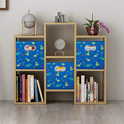 10.5 inch Storage Cubes Dinosaur Decor Storage Bins Blue Fabric Storage Boxes Foldable Storage Basketes Collapsible Cube Inserts for Cube Organizers Drawer,QY-SC13-3 - color: Blue-dinosaur(Set of 3)