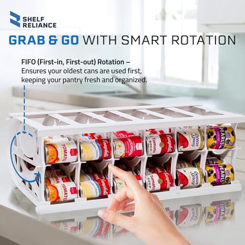 Shelf Reliance Cansolidator Pantry Plus - 1-Pack Can Organizer for Pantry, Stackable Soda Can Storage for Kitchen, Holds 60 Cans of Food or Soda - size: 1 Pack, style: 60 Soup Can