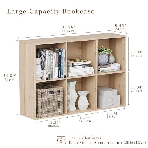 VDNEND Wooden Cube Storage Organizer with Closed Back Panel, 11in Cube Shelf Opening, Bookshelf, Display Shelf,Closet Cabinet for Home and Office (White Oak, 6-Cube 35.98L*9.45W*24.09H) - color: White Oak, size: 6-Cube 35.98L*9.45W*24.09H
