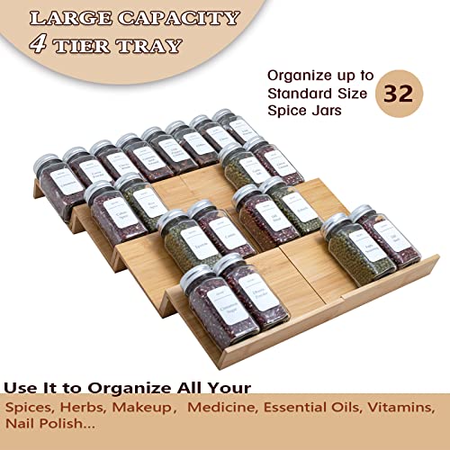 Bamboo Spice Rack Drawer Organizer - 8 Pieces Set- 7" Wide Per Piece - Combine Pieces Into 14" Wide Rack (7" or 14") - size: 14"