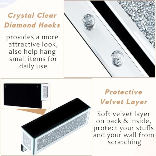 Crushed Diamond Key and Mail Holder for Wall, Crystal Mail Organizer Wall Mount, Mirror Mail and Key Holder Wall Mount for Entryway and Home Decor - color: Key and Mail Holder