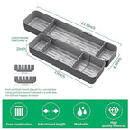 Kitchen Drawer Silverware Organizer, Adjustable Cutlery Organizer, Expandable Utensils Holder, Silverware Dividers Tray, Storage for Flatware, Large Drain Board (Gray,2 Sets)
