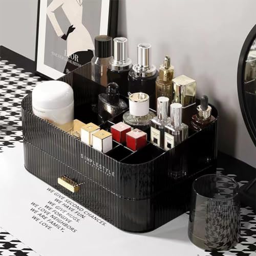 MIUOPUR Makeup Organizer with Stackable Drawers, Bathroom Vanity Organizers and Storage, Ideal for Desk and Dresser Countertops, Great for Cosmetics, skincare, Lipsticks, Nail Care -Black - color: Clear Black, size: Tray and Drawer