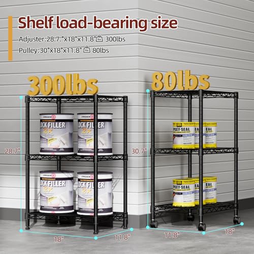 SINGAYE 3 Small Wire Shelves Kitchen Pantry Close Home Organizers and Storage Bathroom Shelf Laundry Room Organization Adjustable Book Metal Garage Shelving Unit - color: Black, size: 3-Tier 11.8"D X 17.3"W X 30.7"H