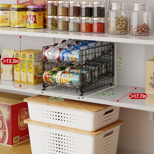 JKsmart 2 Pack 2 Tier Stackable Can Organizer for Pantry, Can Rack Holder for Kitchen Pantry Cabinet, 16inch Depth Can Dispenser for Various Ounces of Canned Food Soda Drinks, Black - color: Black-2 pack, size: 2 Tier（16.3"D for Depth cabinet）
