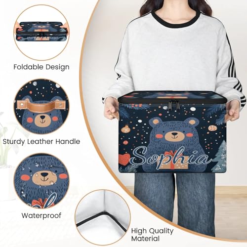 Custom Storage Basket with Name, Personalized Storage Bins with Zipper Lid, Foldable Fabric Storage Box Large capacity with Handle Tree Bear - color: Option 13