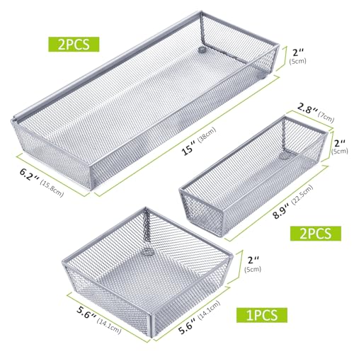 Neudeco Silverware Drawer Organizer,Utensil Organizer for Kitchen Drawer Organizer for Large Utensils with Interlocking Arm, Silverware Storage Cutlery Tray for Knives Fork Spoon (Pack 5, Silver) - color: Silver-5L pack
