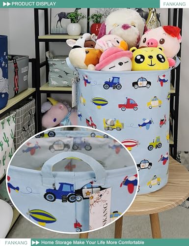 FANKANG Storage Basket, Nursery Hamper Canvas Laundry Basket Foldable with Waterproof PE Coating Large Storage Baskets for Kids Boys and Girls, Office, Bedroom, Clothes,Toys（Car） - color: Car