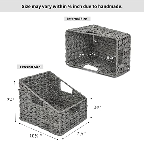 GRANNY SAYS Wicker Basket with Handles, Odorless Woven Trapezoid Basket Waterproof for Organizing, Decorative Storage Wicker Baskets for Storage Photo Books, Gray, 2-Pack - color: Gray, size: 2x 10¼"D x 7½"W x 7¼"H