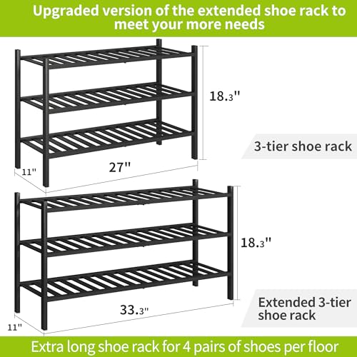 BMOSU 3-Tier Bamboo Extended Shoe Rack Premium Stackable Shoe Shelf Storage Organizer for Hallway Closet Living Room Entryway Organizer (Black Bamboo) - color: Black Bamboo, size: 3-Tier Long（33.3*11*18.3inches）