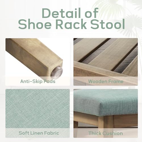 Zihanhome Entryway Shoe Bench with Cushion, End of Bed Bench,Upholstered Bench for Kitchen, Bench with Solid Wood Shelf, Fabric Ottoman Bench for Hallway, Living Room (Teal) - color: Teal