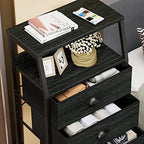 Furnulem Tall 4 Drawers Dresser, Vertical Storage Tower Black Dresser for Bedroom, Hallway, Entryway, Nursery, Closet Organizer, Nightstand Bedside Table Furniture, Sturdy Steel Frame, Wood Top - color: Black Oak, style: 4 Drawers
