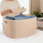 Large 75L Woven Laundry Basket, Collapsible Cotton Rope Storage Hamper for Blankets, Toys, Dirty Clothes, Rectangle Nursery Basket for Living Room, Bedroom, Baby Room - Brown - color: Brown