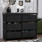 PPN Dresser with 6 Fabric Drawer Stand Desktop Sturdy Metal Plastic Support Tube Cube Storage Cabinet for Living Room, Bedroom Organization Dorm Front Hall Entryway Black