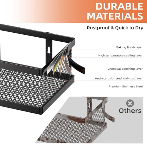 Spice Rack Wall Mount, 4 Pack Pantry Door Organizer & Hanging Storage Baskets Organizer Wall Mount, Large Capacity Metal Spice Shelf for Kitchen Cabinet, Pantry Doors, Bathroom, Shower, Home Decor - color: Black