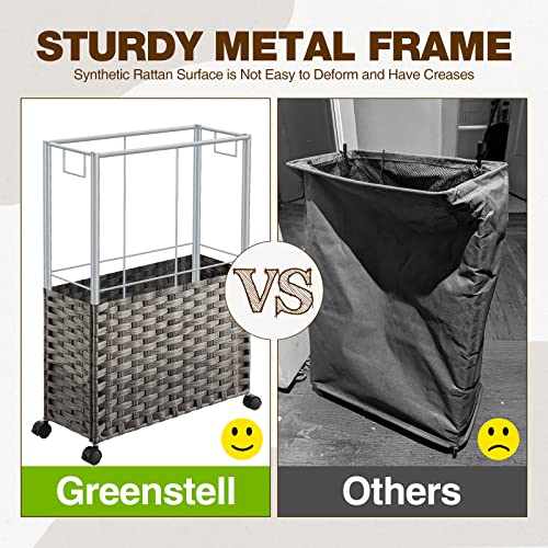 Greenstell Laundry Hamper with Wheels & Handles, 26.4 Gallon (100L) Slim Laundry Basket with 2 Removable Liner Bags & 2 Mesh Bags, Foldable Narrow Clothes Hamper for Bedroom, Bathroom, Closet, Grey - color: Grey, size: 100L (21.7 x 9.8 x 30.7 inches)